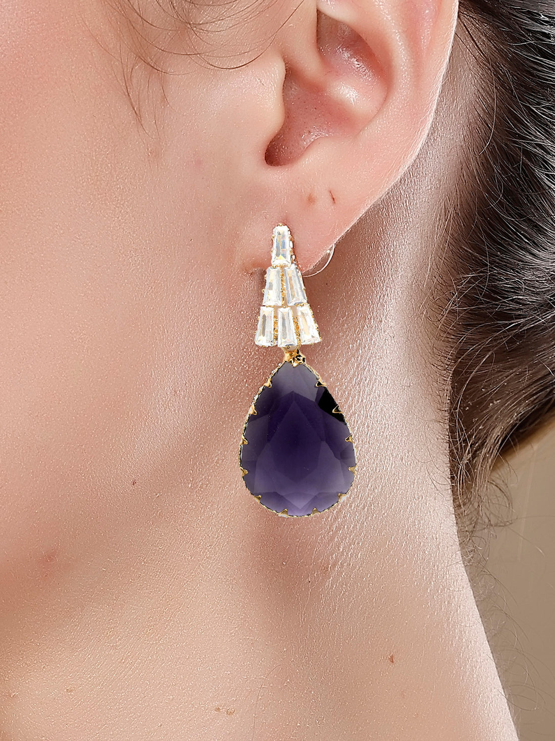 Bohey by KARATCART Gold-Plated Contemporary Purple Drop Earrings for Women