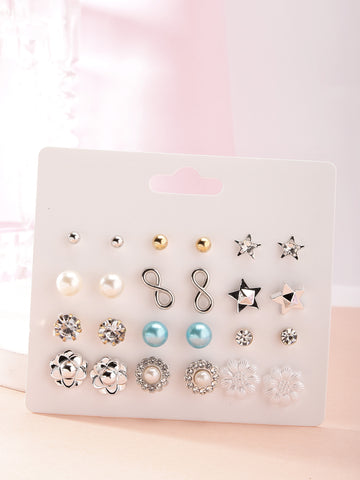 Bohey by KARATCART Set of 12 Gold and Silver Contemporary Studs Earrings Combo