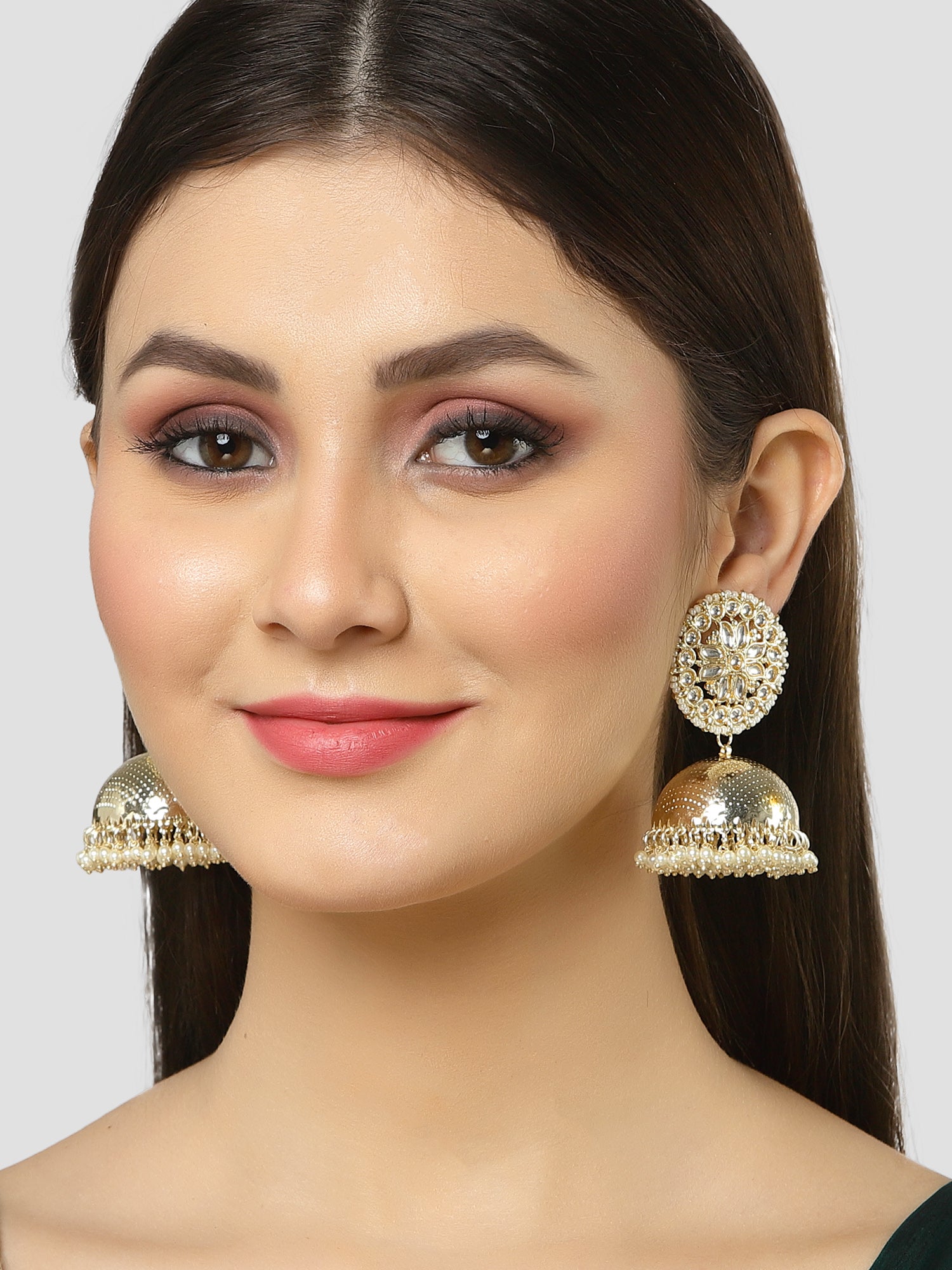 Karatcart Gold Plated Kundan Studded Jhumki Earrings for Women - view 2