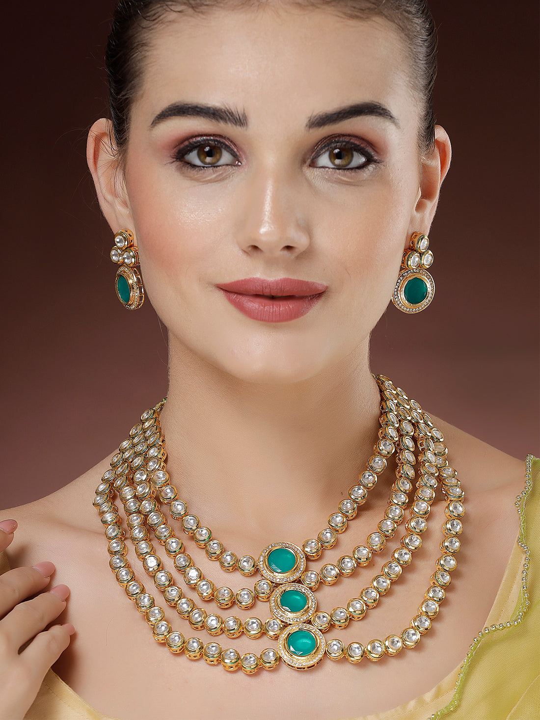 Karatcart Green Polki Kundan Classic Jewellery Set for Women