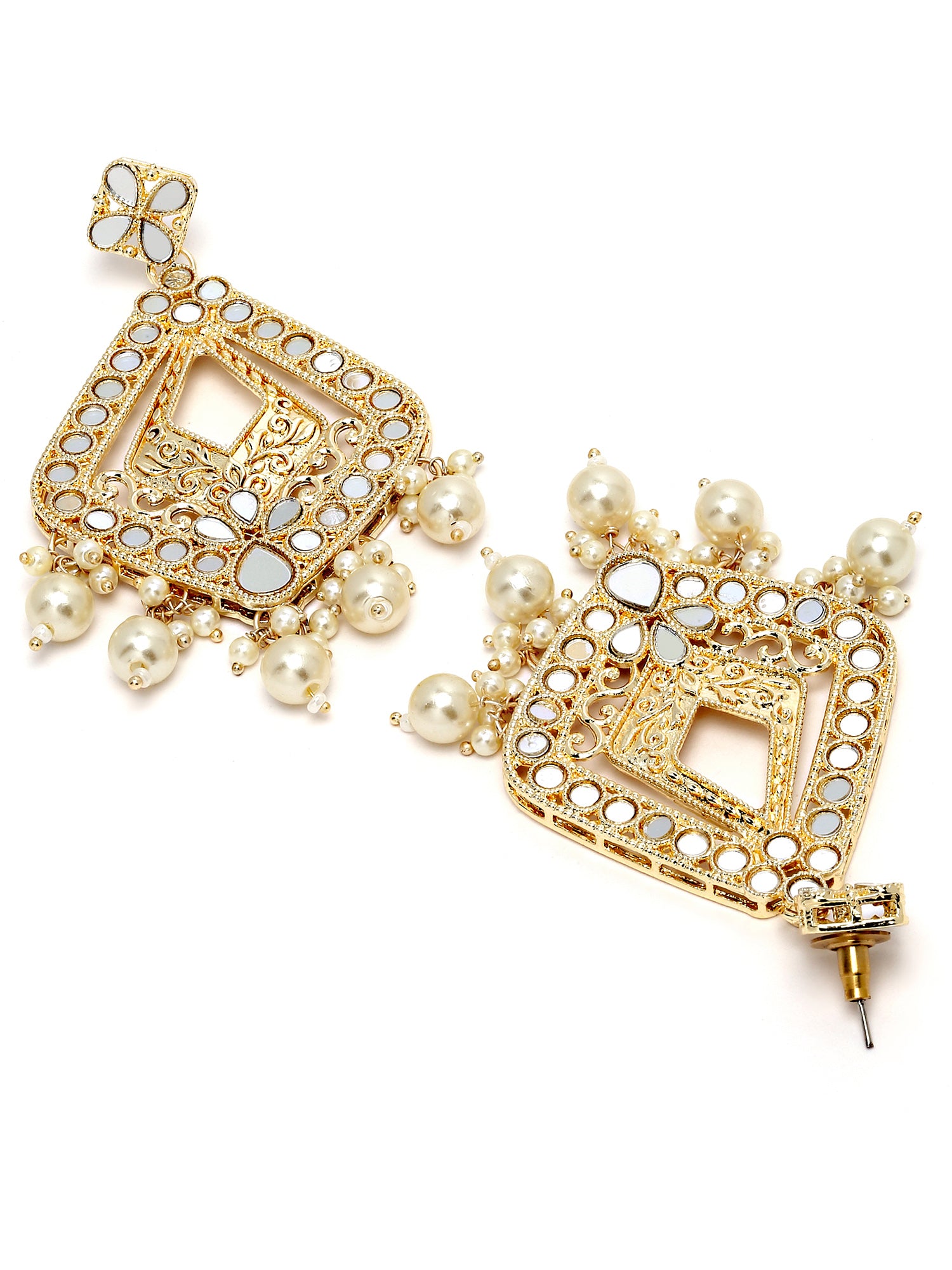 Karatcart Gold Plated Mirror Studded Diamond Shape Dangler Earrings for Women - view 5