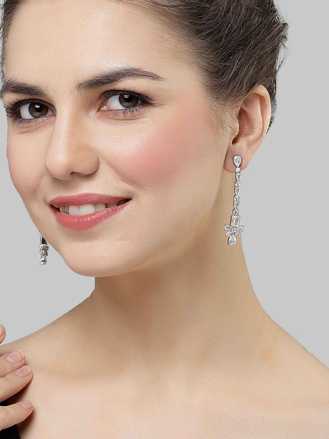 Karatcart Silver Plated White Drop Cubic Zirconia Earrings for Women