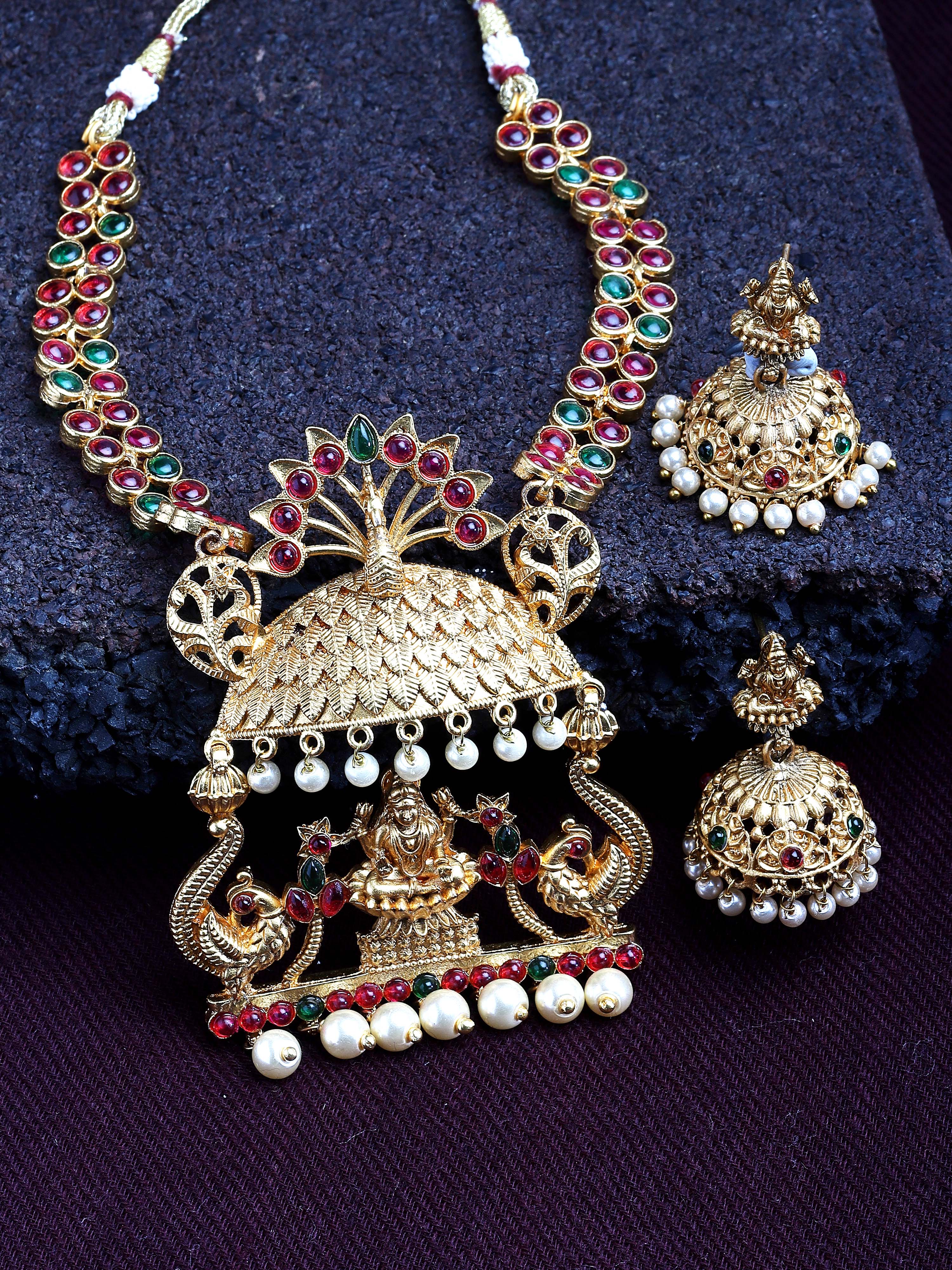 Karatcart Gold Plated Laxmi Mata Design Temple Jewellery Set for Women - view 3
