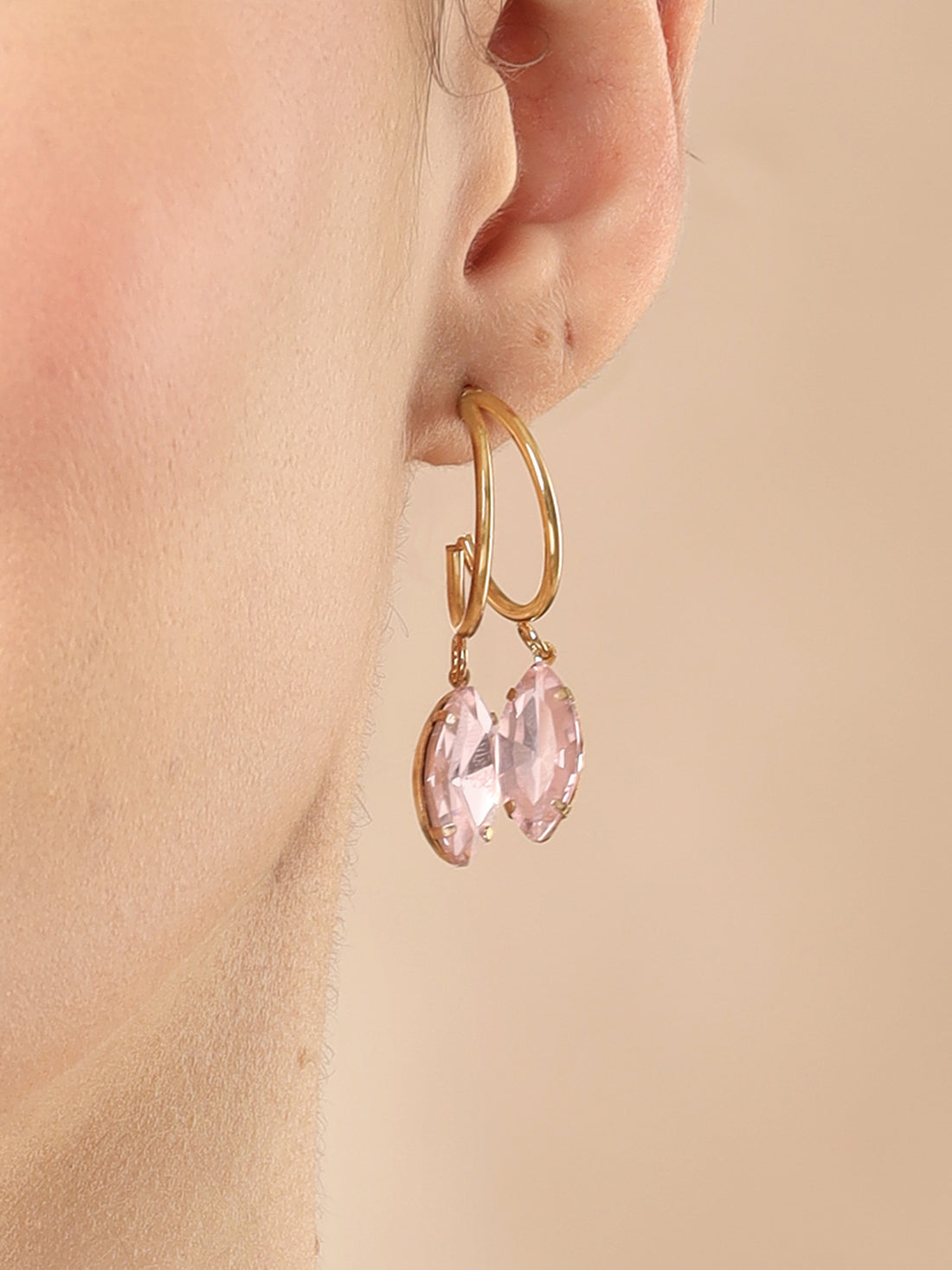 Bohey by KARATCART Gold-Plated Contemporary Pink Half Hoop Earrings for Women