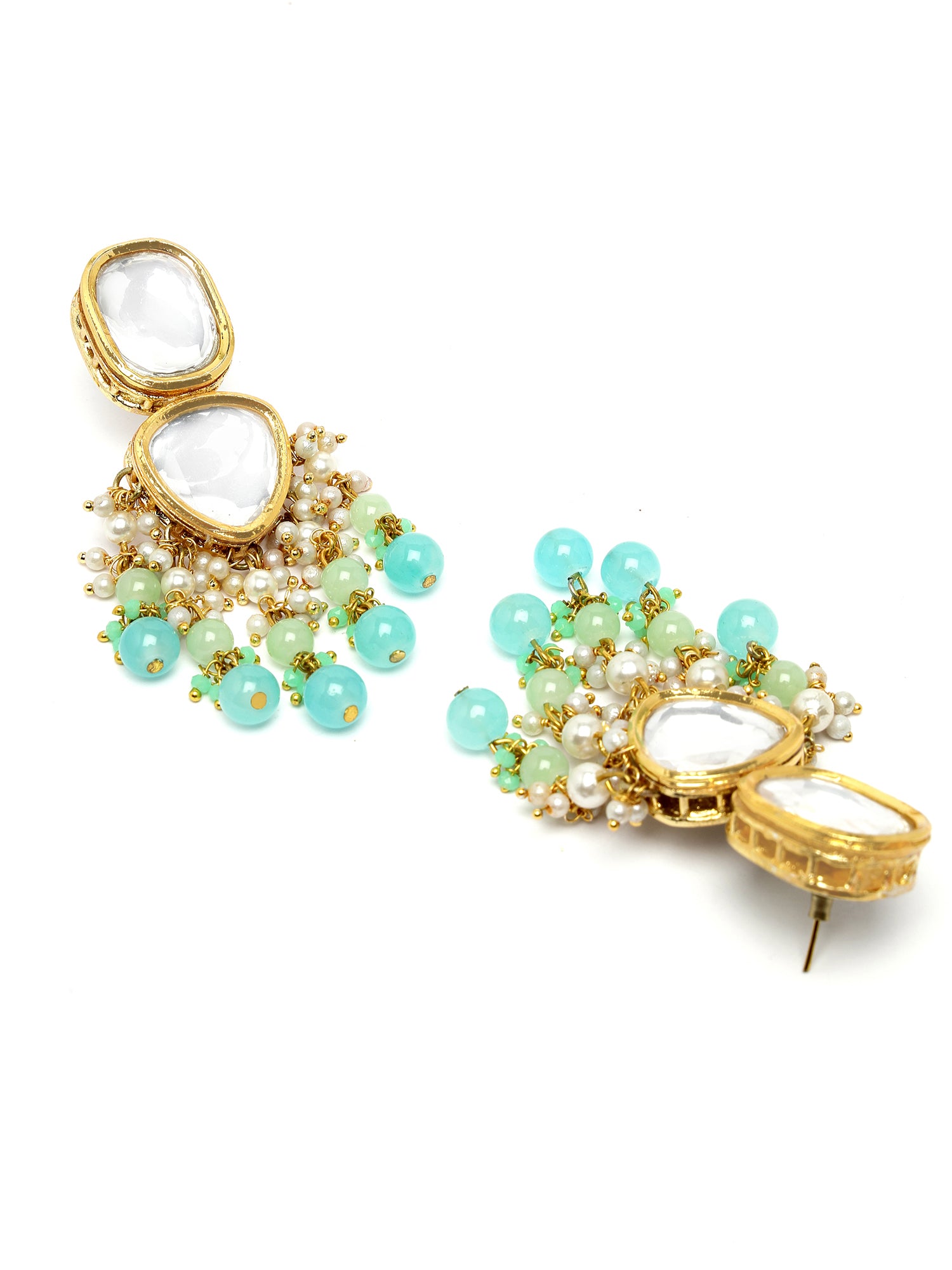 Karatcart Gold Plated Blue Beads Polki Kundan Drop Earrings for Women - view 5