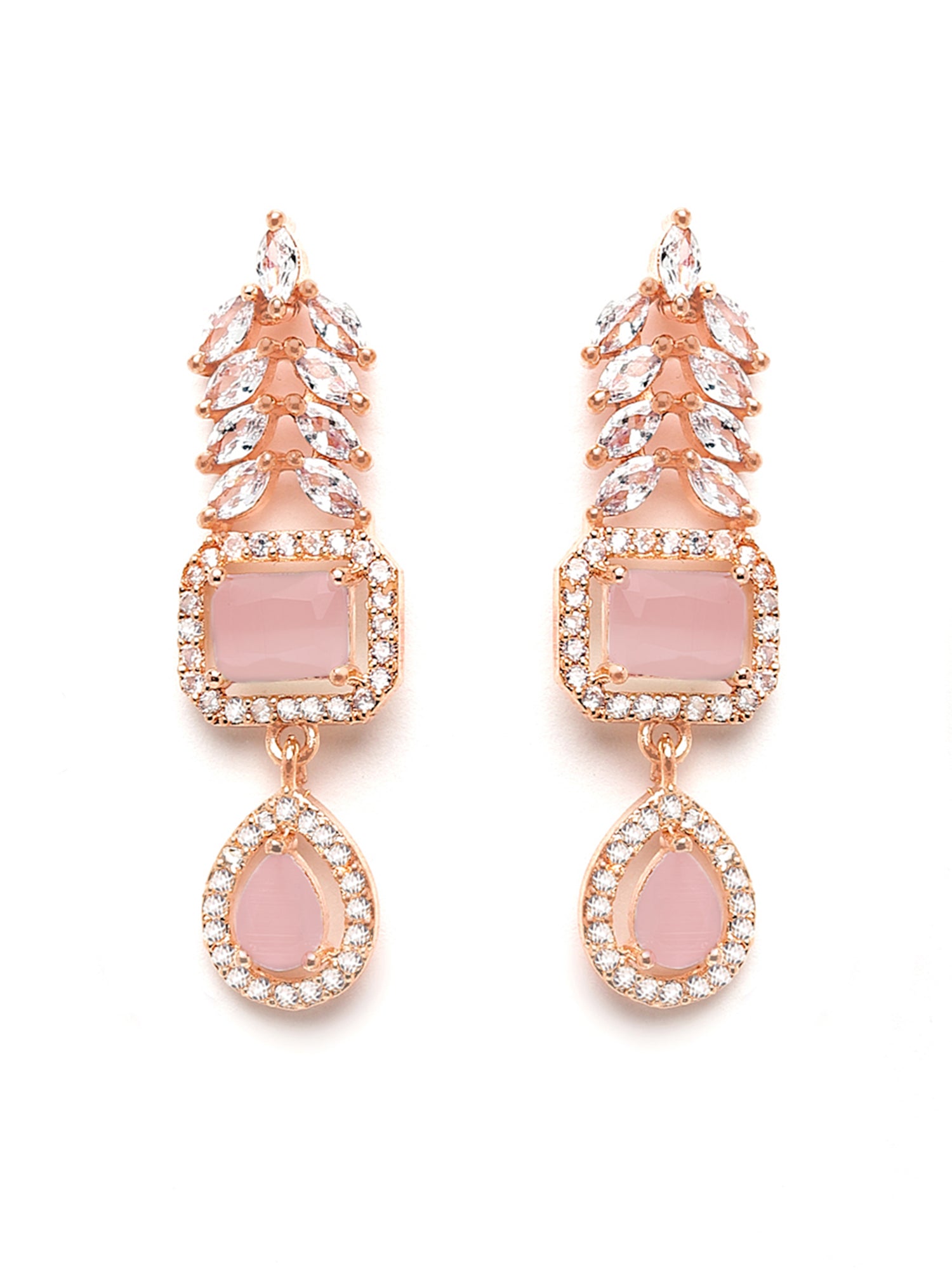 Karatcart Pink Cubic Zirconia Studded Rose-Gold Plated Necklace Set for Women - view 7