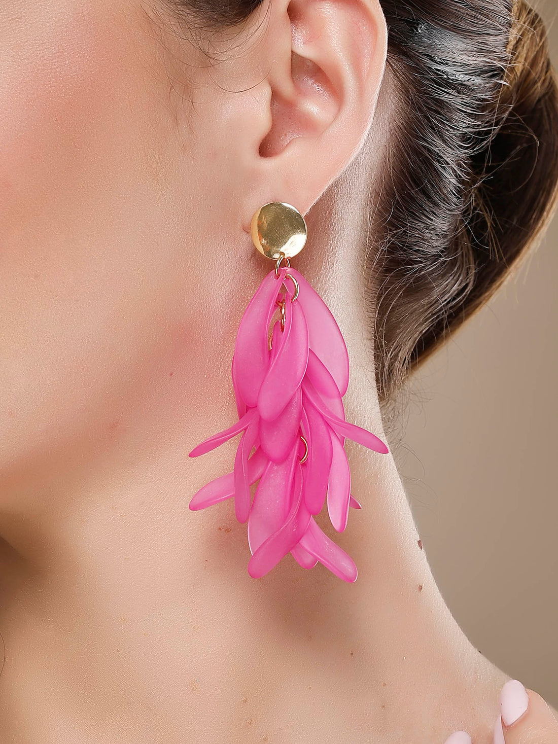 Bohey by KARATCART Gold-Plated Contemporary Pink Drop Earrings for Women