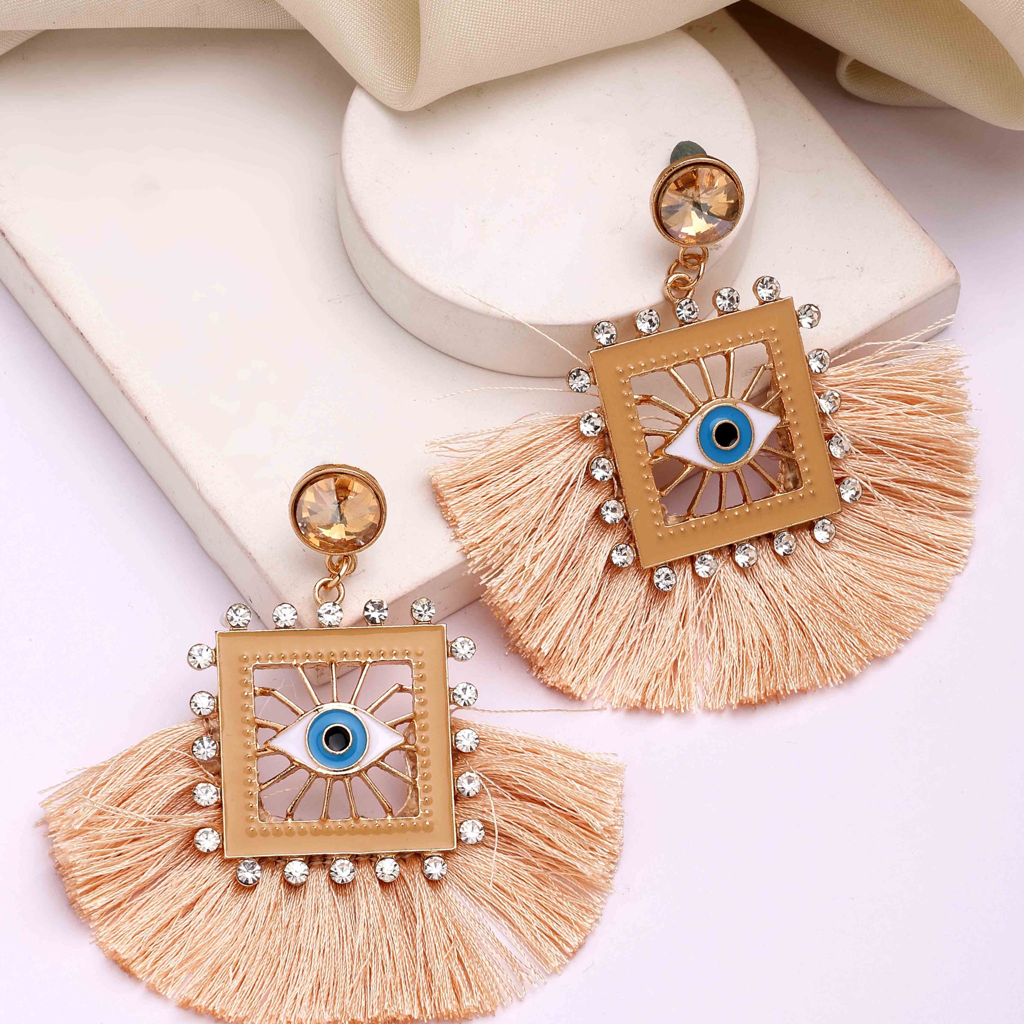 Bohey by KARATCART Gold-Plated Contemporary Beige Drop Earrings for Women