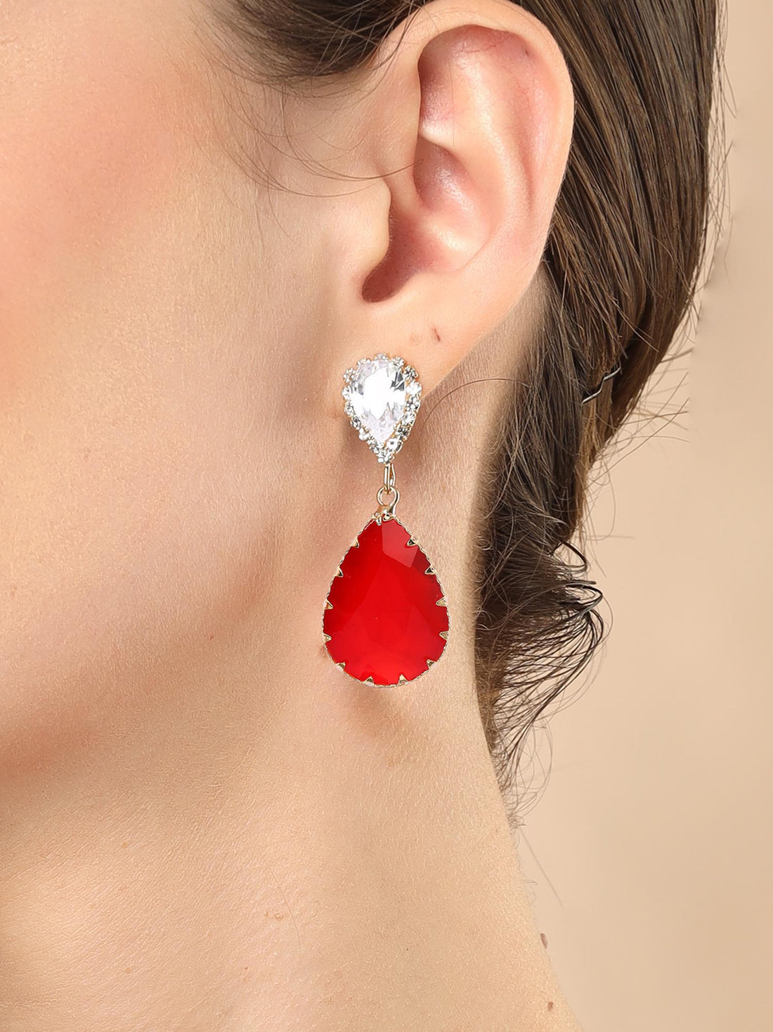 Bohey by KARATCART Gold-Plated Contemporary Red Drop Earrings for Women