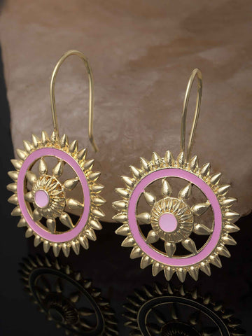 Karatcart Gold Plated Pink Meena Sun Shape Drop Earring for Women