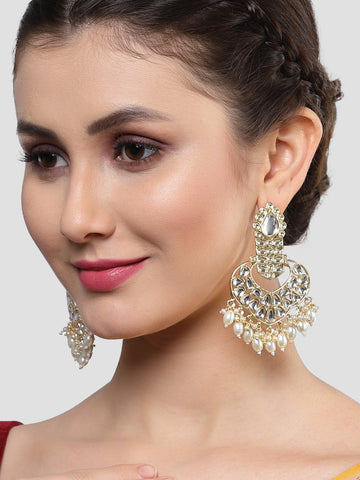 Karatcart Gold Plated Drop Shape Kundan Studded Dangler Earrings for Women