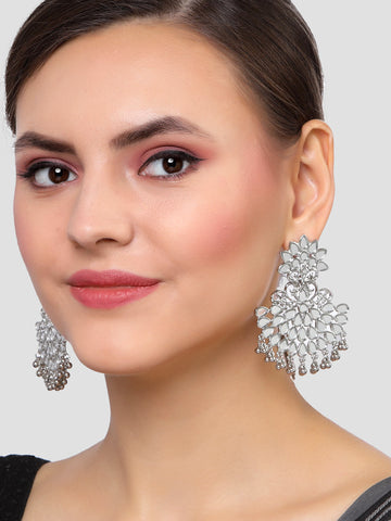 Karatcart Silver Plated Mirror Studded Dangler Earrings for Women