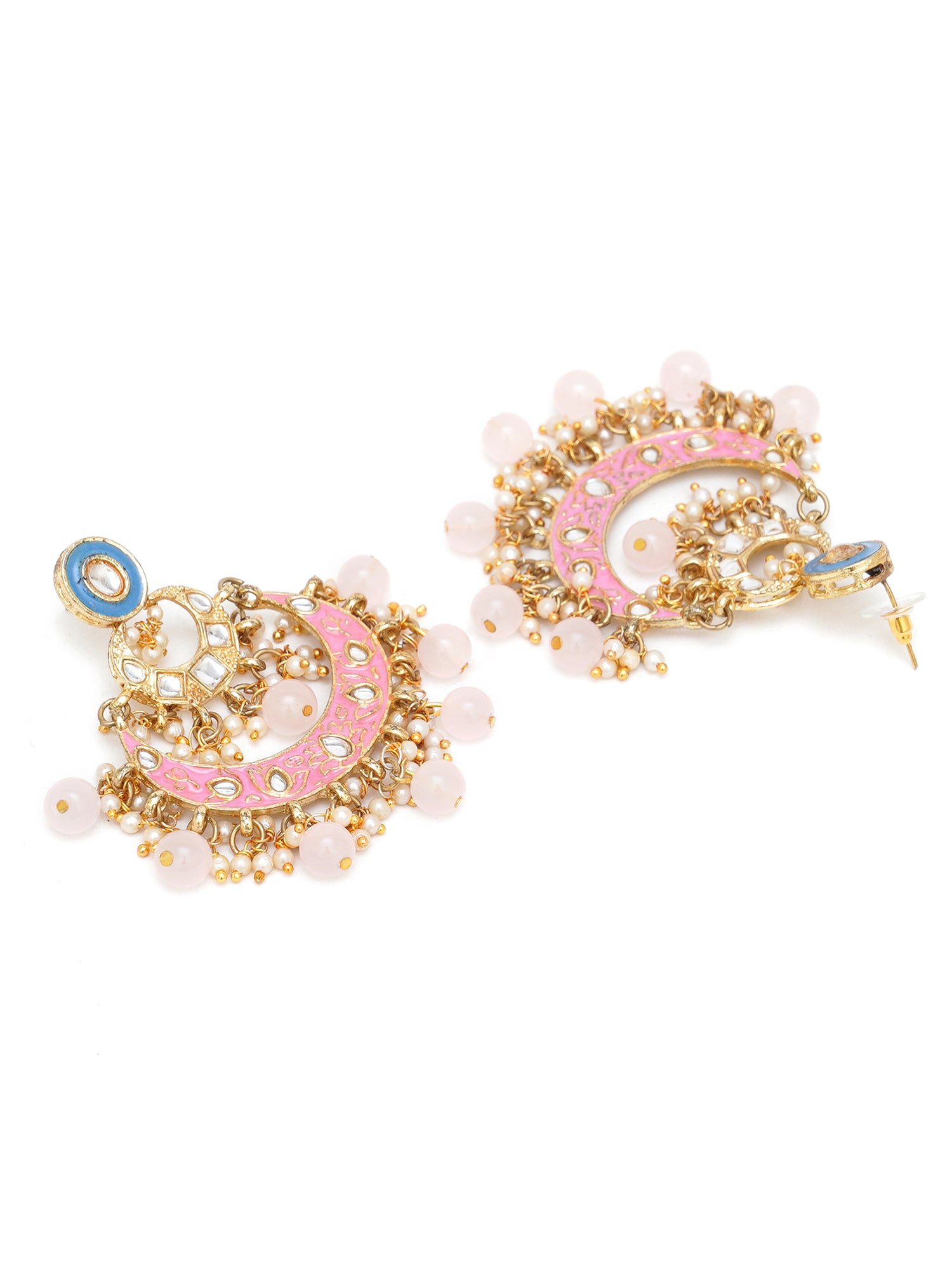 Karatcart Gold Plated Pink and Blue Meena Kundan Chandbali Earrings for Women - view 4