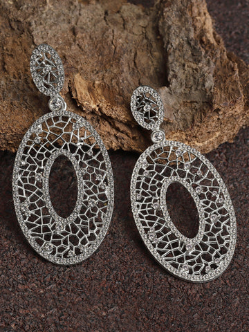 Karatcart Oxidised Silver Stone Studded Drop Earring for Women