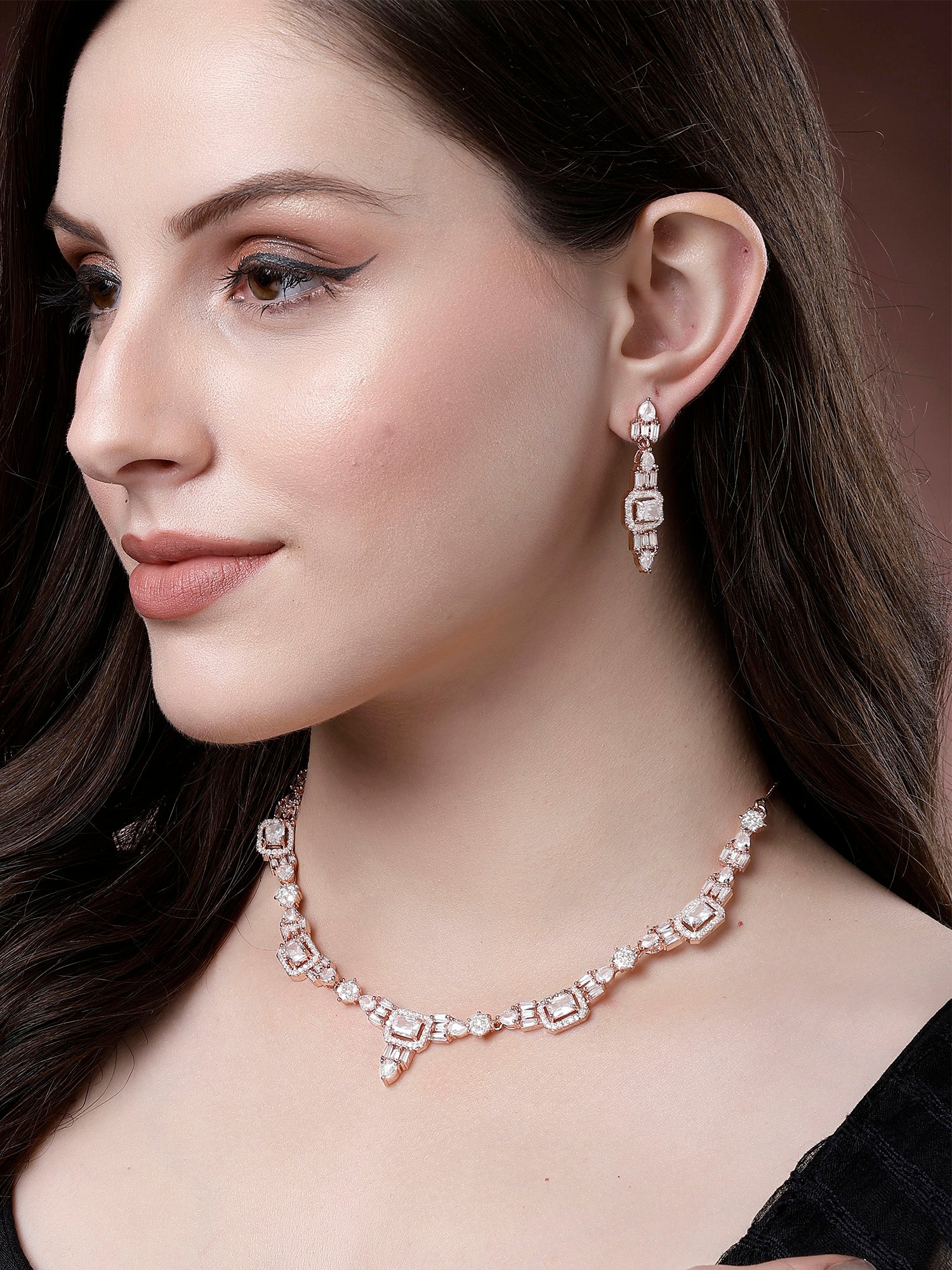 Karatcart Rose Gold Plated Cubic Zirconia Studded Necklace Set for Women - view 2