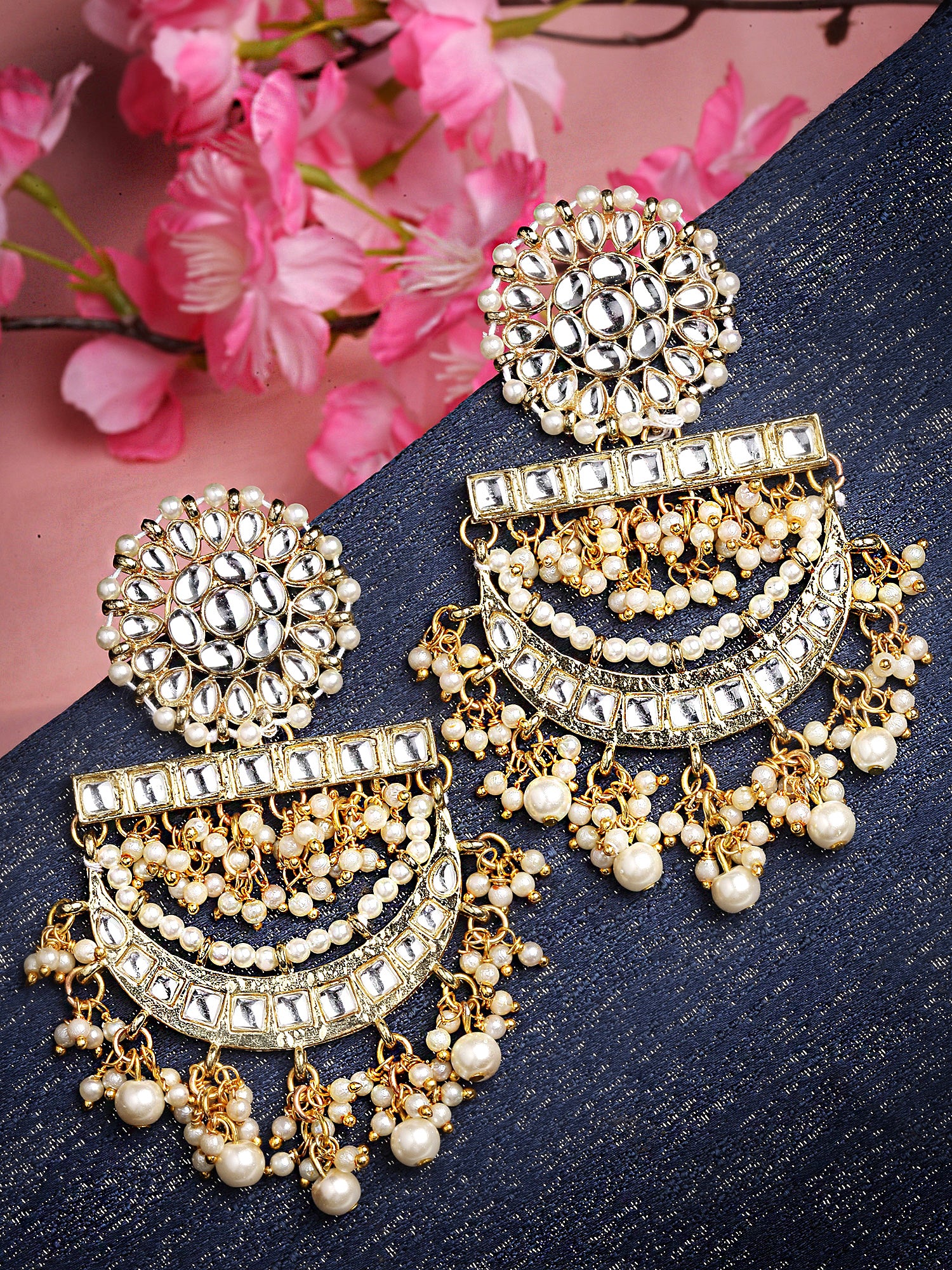 Karatcart Gold Plated Pearl and Kundan Studded Dangler Earrings for Women - view 3