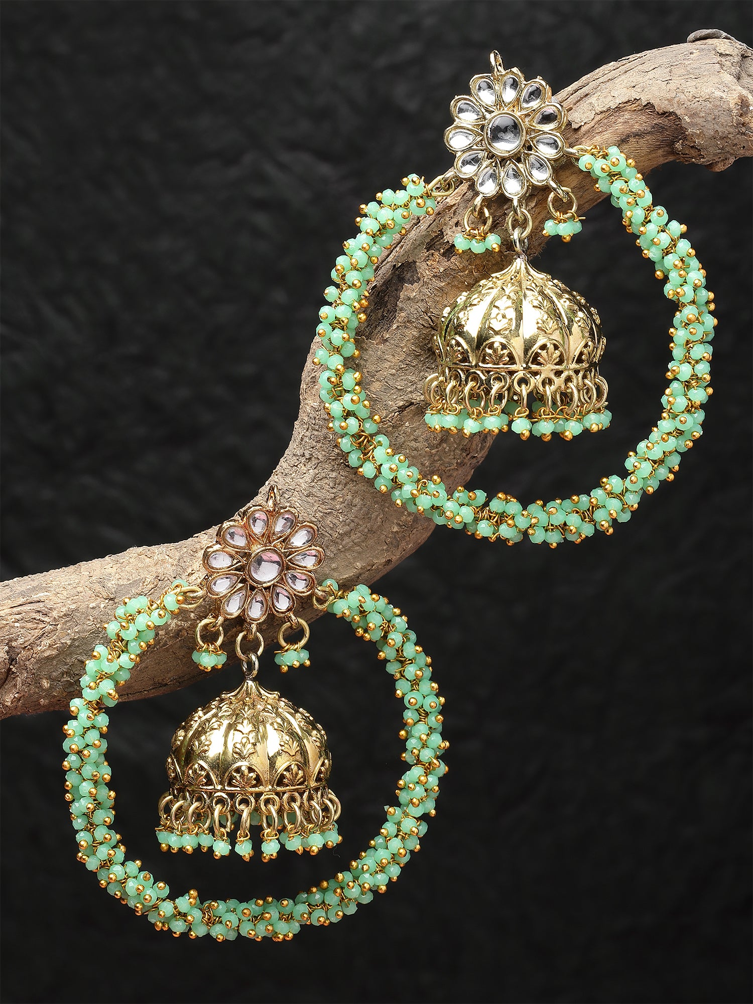 Karatcart Gold Plated Light Green Crystal Jhumki Hoop Earrings for Women - view 3