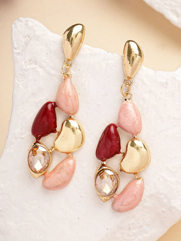 Bohey by KARATCART Gold Plated Pink and Red Drop Earrings for Women