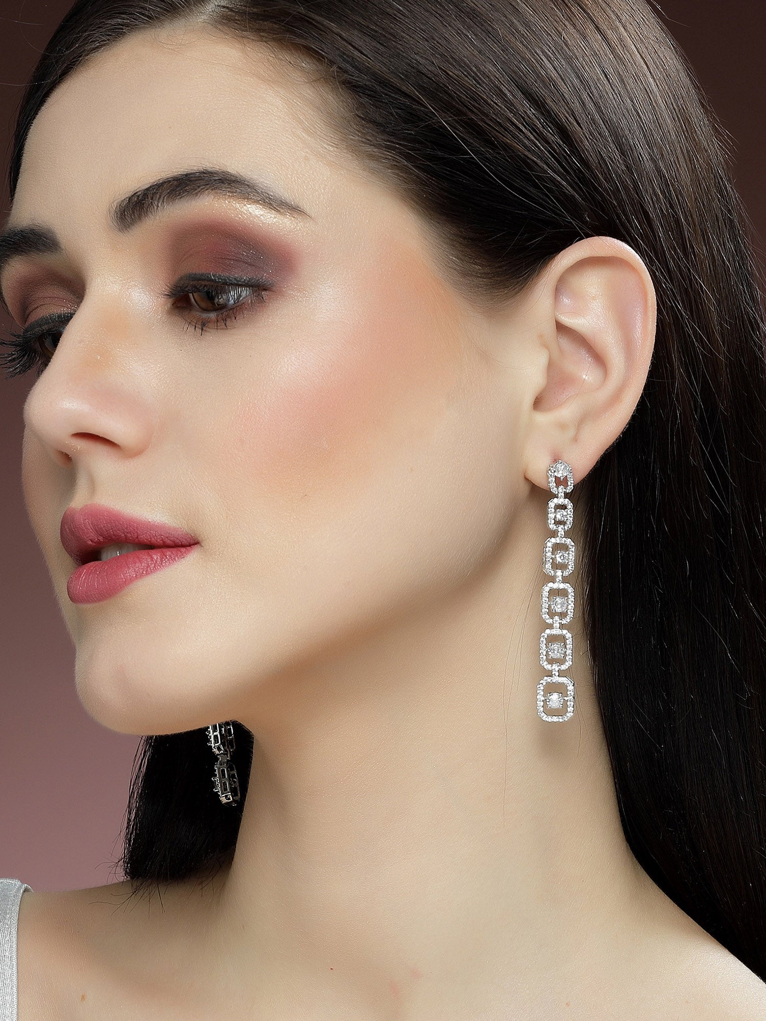 Earrings Large Cubic Zirconia Rubans Silver-Plated AAA Cubic