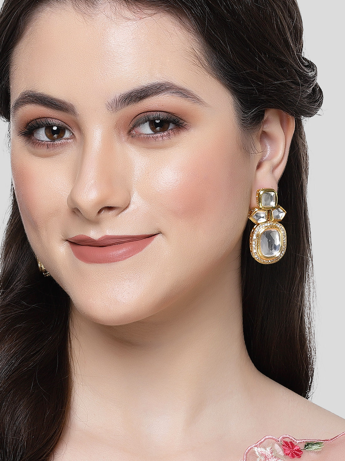 Karatcart Gold Polki Kundan Drop Earrings for Women