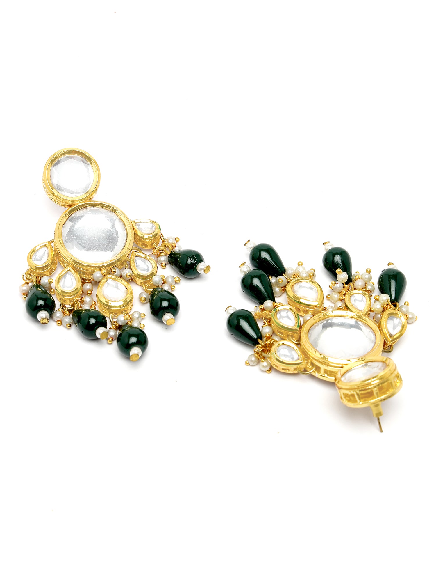 Karatcart Gold Plated Polki Kundan Green Beads Dangler Earrings for Women - view 5
