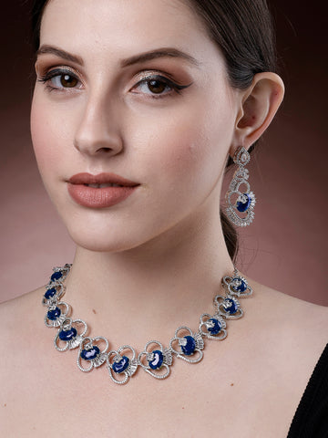 Karatcart Blue Cubic Zirconia Stone Studded Jewellery Set for Women