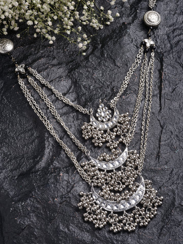 Karatcart Oxidised Silver Studded Long Handcrafted Kundan Necklace for Women