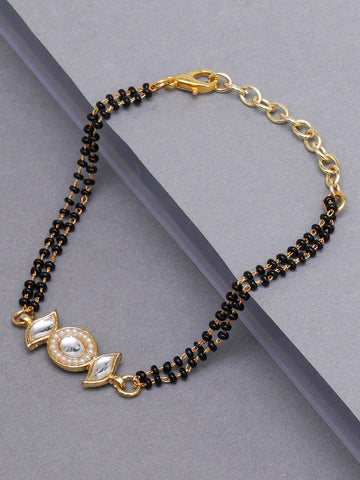 Women Gold & Black Kundan Handcrafted Charm Mangalsutra Bracelet