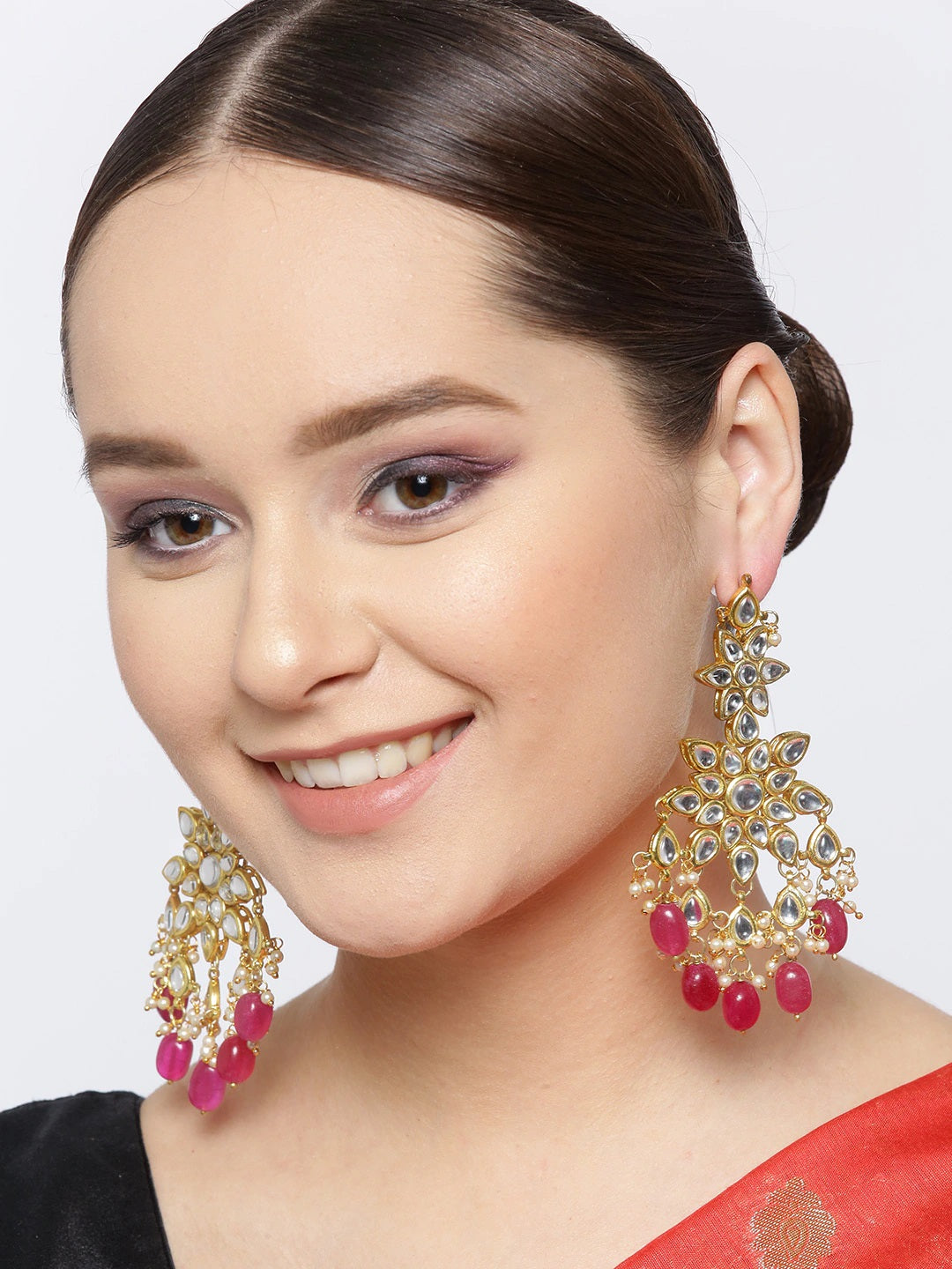 Karatcart 22K Kundan Red Tumble Dangle Earrings For Women