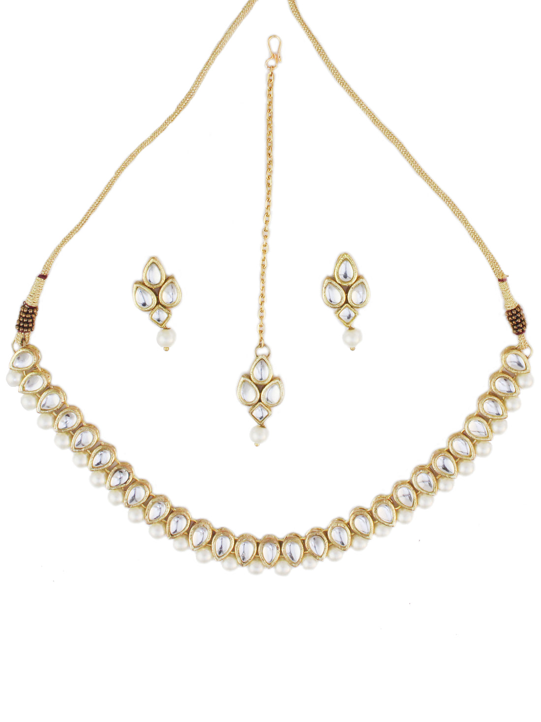 Karatcart Gold-Plated Handcrafted Kundan & Pearl Beaded Studded Necklace Set