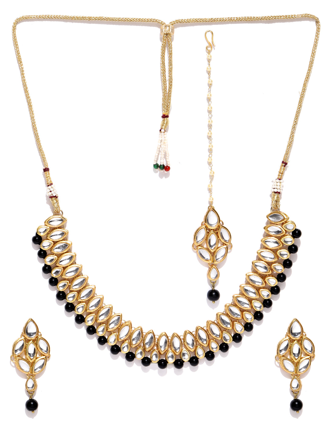 Karatcart Gold-Plated Handcrafted Kundan & Black Beads Studded Choker Necklace Set