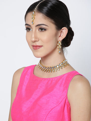 Karatcart Gold-Plated Handcrafted Kundan Stone Studded Choker Necklace Set