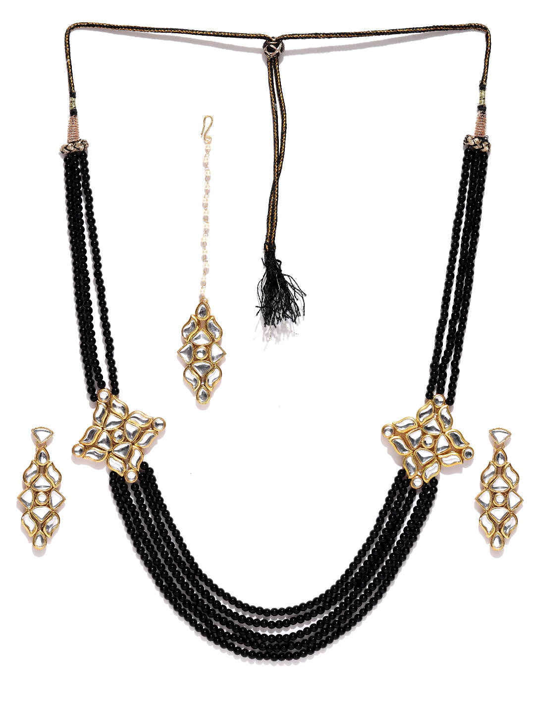 Karatcart Black Gold-Plated Handcrafted Kundan Rani Haar Necklace Set