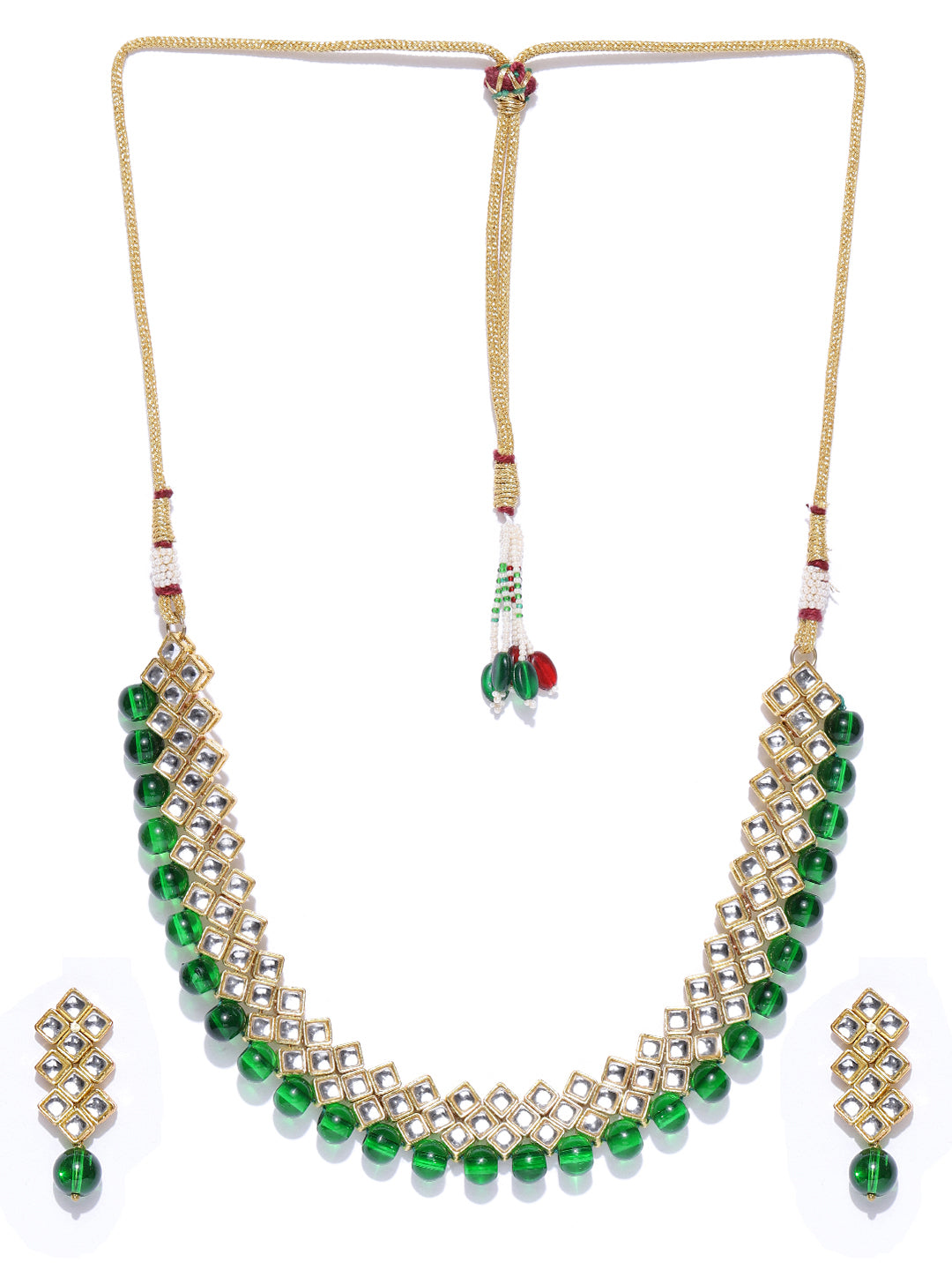 Karatcart Gold-Plated Green Beads Studded Kundan Choker Necklace Set