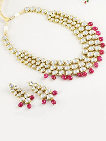 Karatcart Gold-Plated Red Stone Studded Kundan Rani Haar Necklace Set