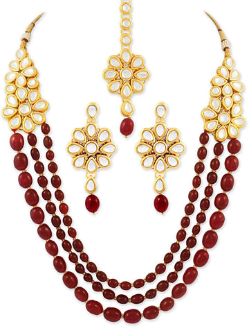 Antique origins Kundan Ruby Tumble Rani Haar Necklace Set