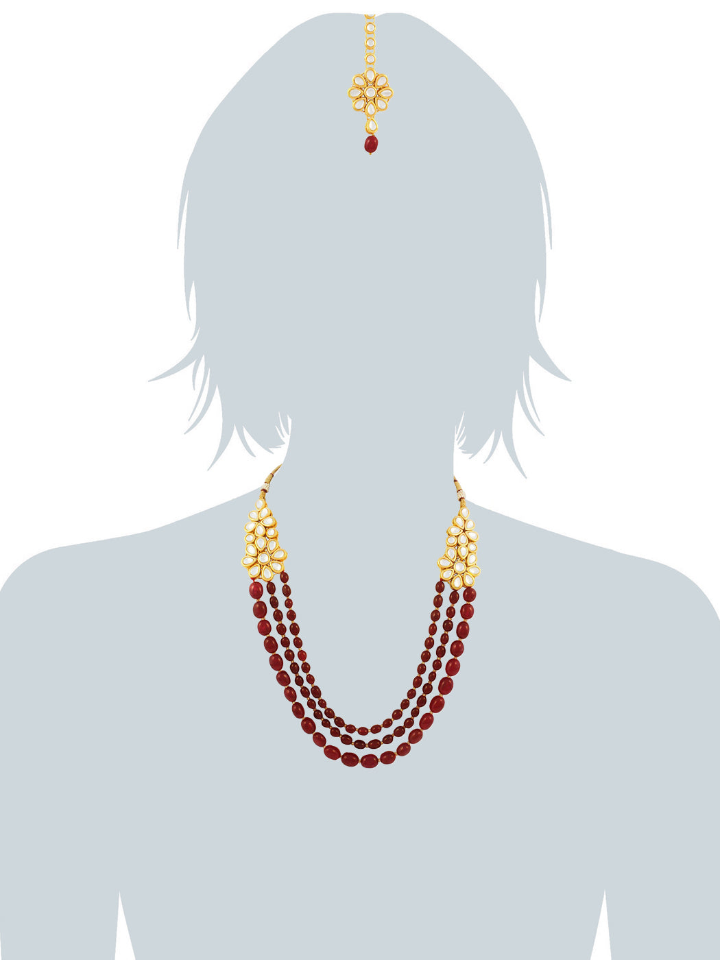 Antique origins Kundan Ruby Tumble Rani Haar Necklace Set