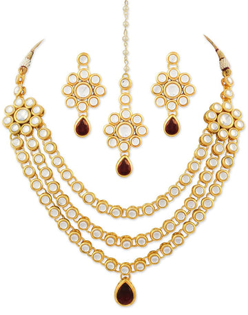 Kundan Layered Red Drop Ethnic Necklace set