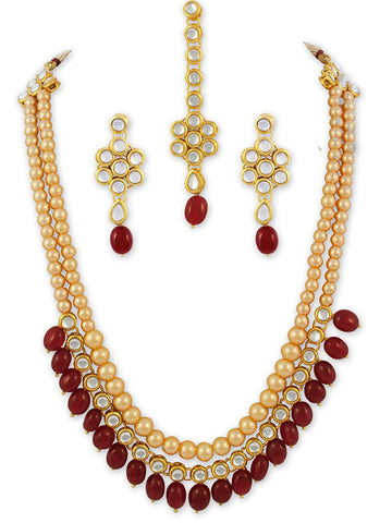 Antique Rani Haar Kundan Ruby Tumble Long Necklace Set