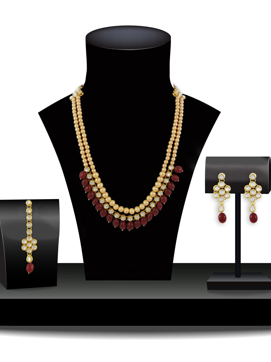 Antique Rani Haar Kundan Ruby Tumble Long Necklace Set