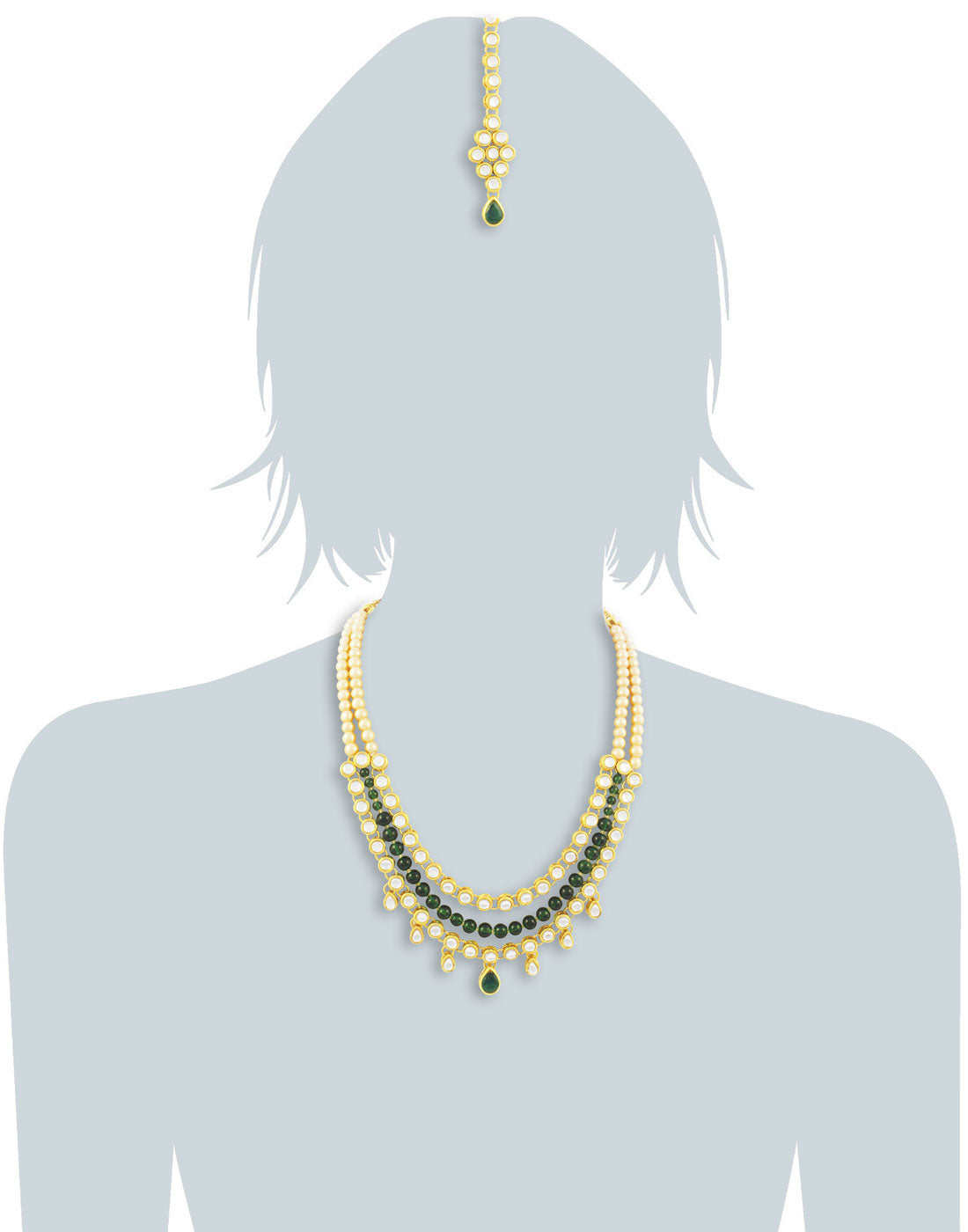 Karatcart 22K GoldPlated Kundan Layered Green Drop Ethnic Rani Haar Necklace Set