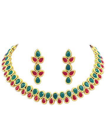 Antique origings Red and Green Kundan Necklace Set