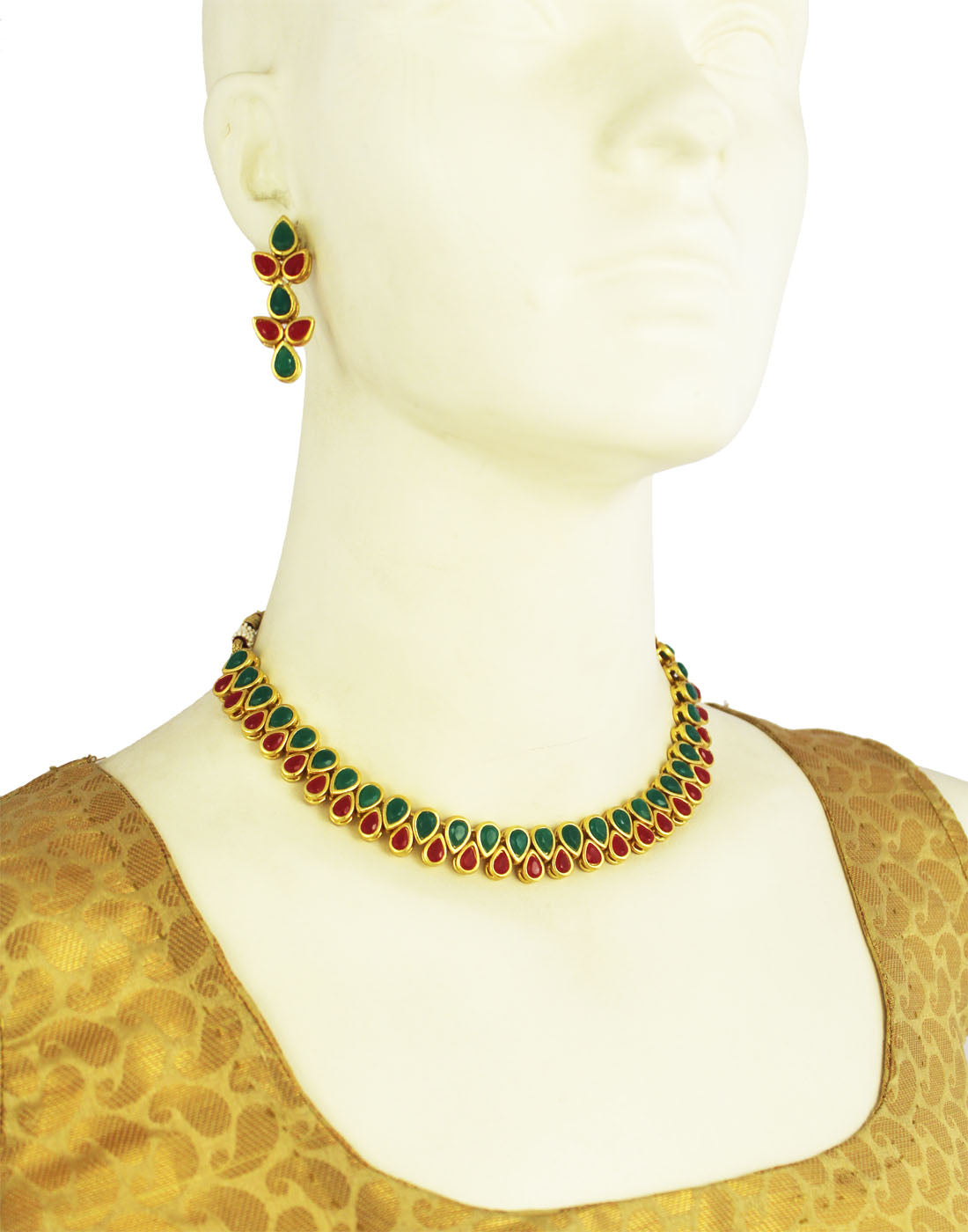 Antique origings Red and Green Kundan Necklace Set