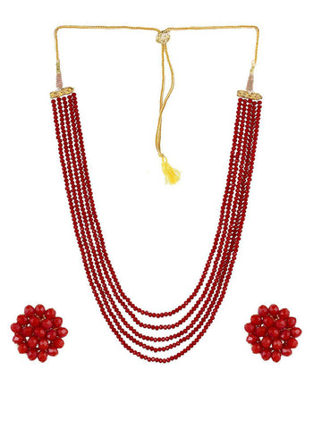 Red Crystal Beads Multi-Strand Necklace Set