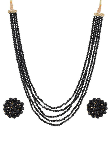 Black Crystal Beads Multi-Strand Necklace Set