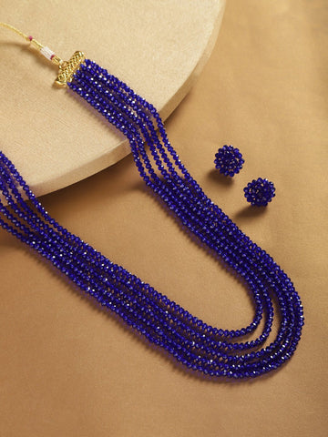 Royal Blue Crystal Beads Multi-Strand Necklace Set