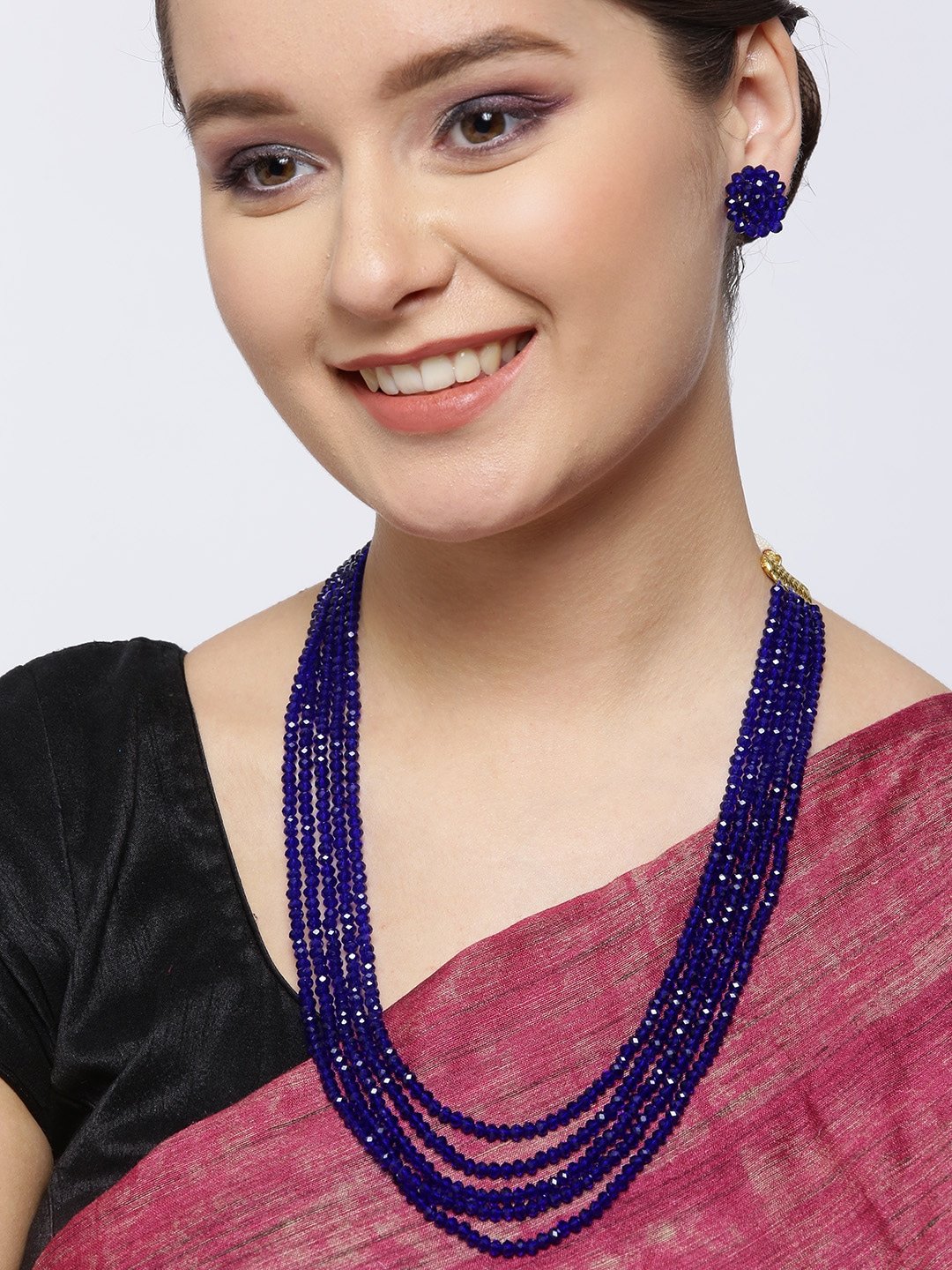 Royal Blue Crystal Beads Multi-Strand Necklace Set