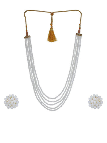 White Crystal Beads Multi-Strand Necklace Set