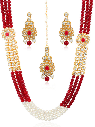 22K GoldPlated Antique Rani Haar Kundan Necklace Set for Women