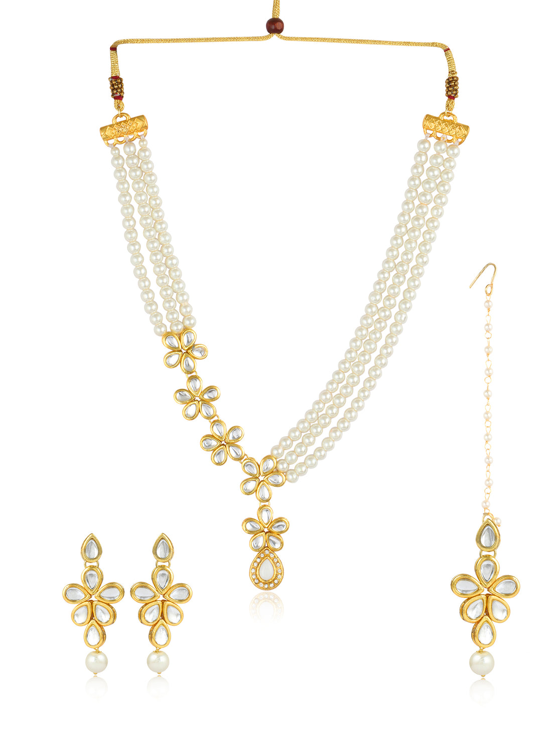 Kundan and Pearl Side Floral Long Necklace